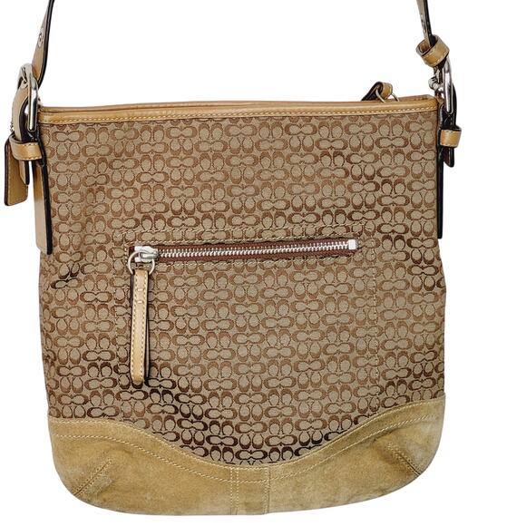 Vintage Y2K Coach Jacquard Small CC Logo Tan Suede Bottom Crossbody Purse - Picture 8 of 10